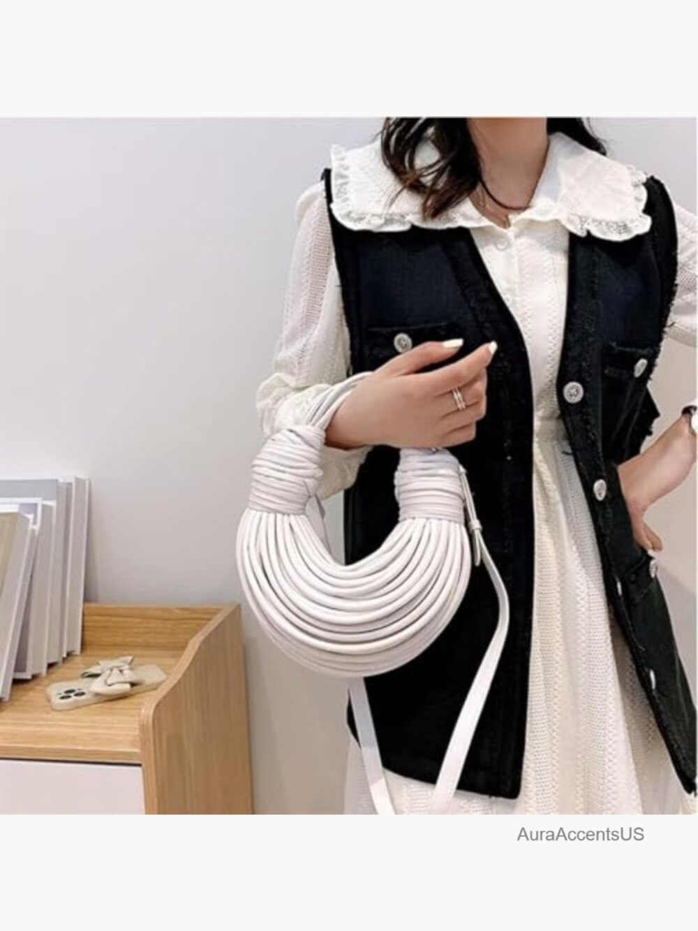 Woven Noodle Shape Satchel Crossbody Bag Handbag Purse - Picture 6 of 7